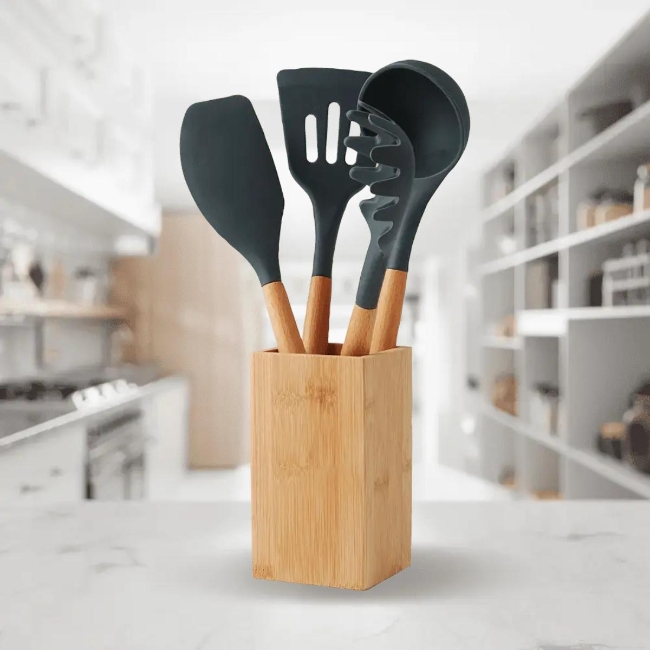  5-Piece Bamboo & Silicone Utensil Set
